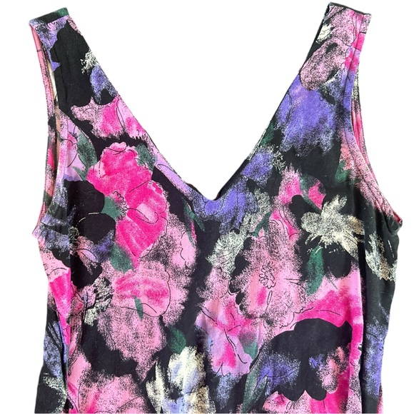 Vintage 80s Drop Waist Ruffle Dress Floral Pink Black Purple All That Jazz - Picture 3 of 6